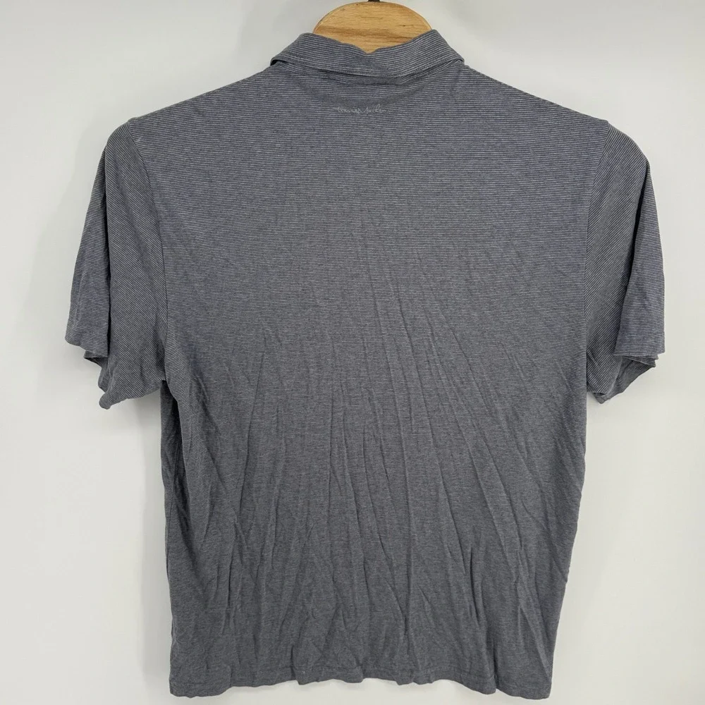 TravisMathew‎ Mens XXL Gray Striped Cotton Modal Blend Golf Polo Shirt